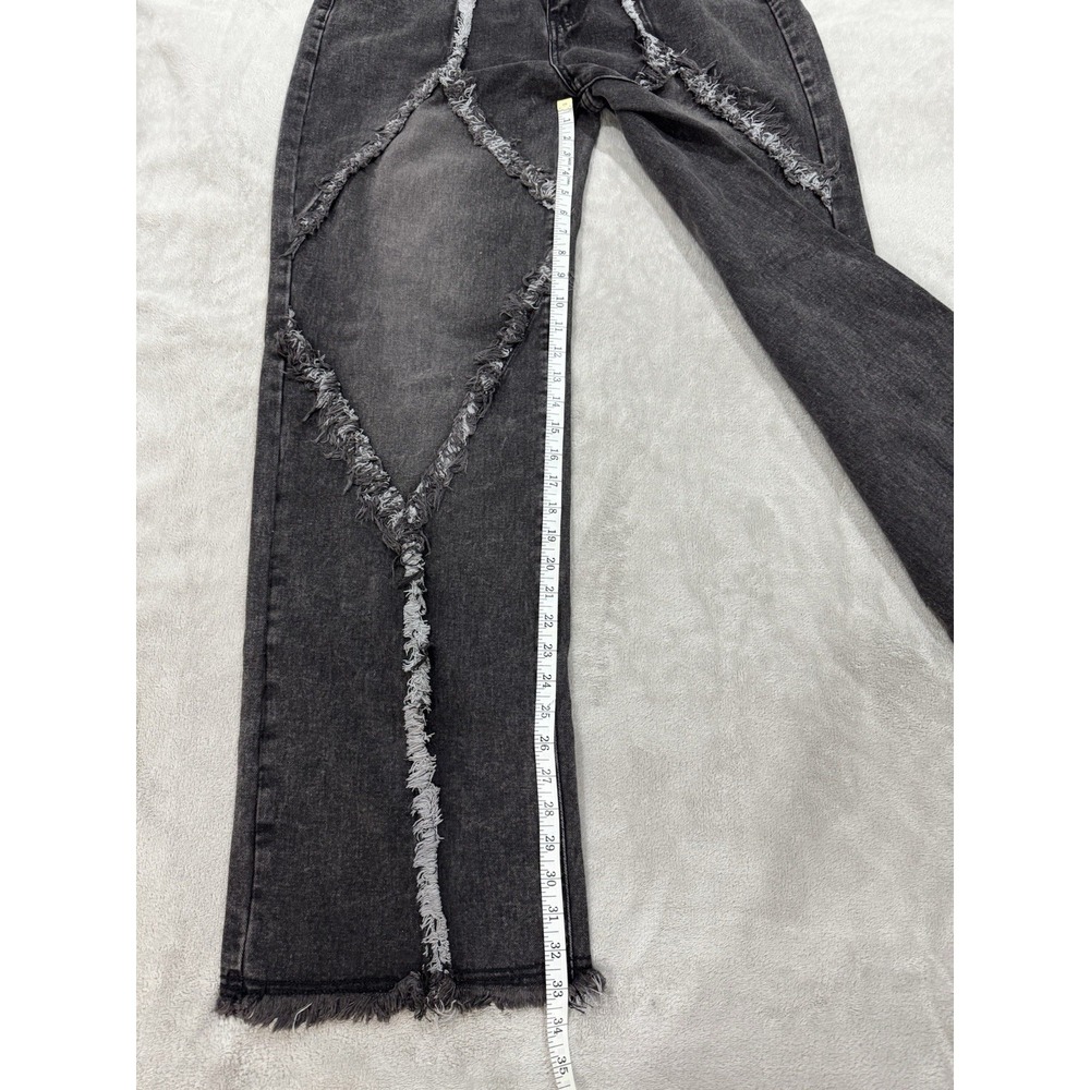 PrettyLittleThing Washed Black Frayed Raw Seam Wide Leg Jeans Y2K Grunge 8 Tall - Picture 7 of 8